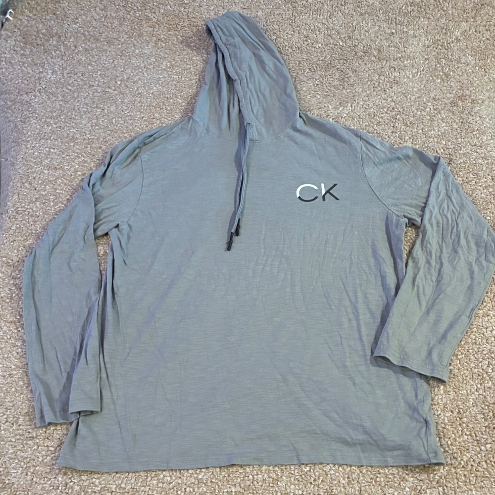 Calvin Klein CK Lightweight Hooded Long Sleeve T Shirt Gray Large Mens